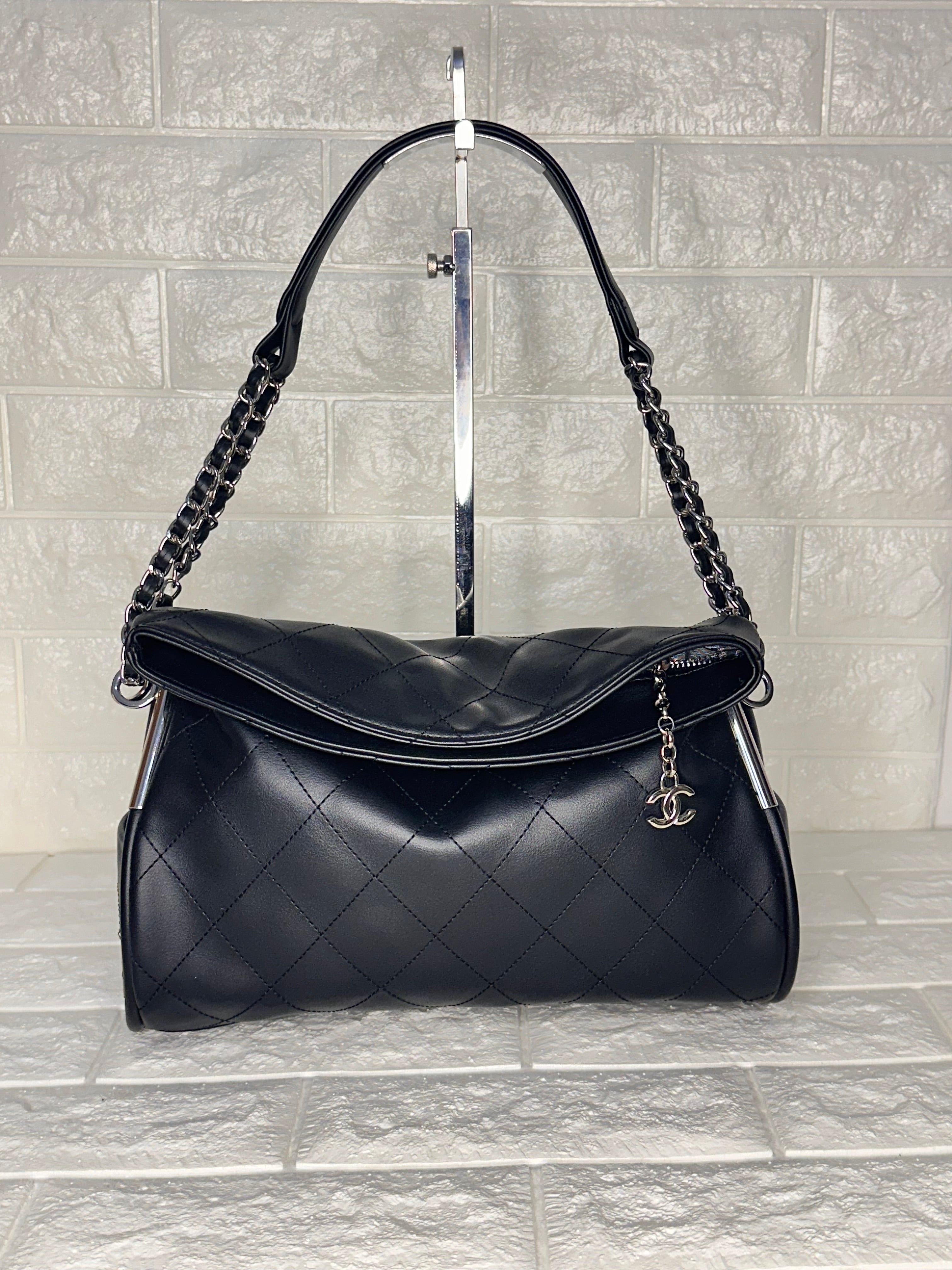 Chanel Soft Hobo Bag Black Silver