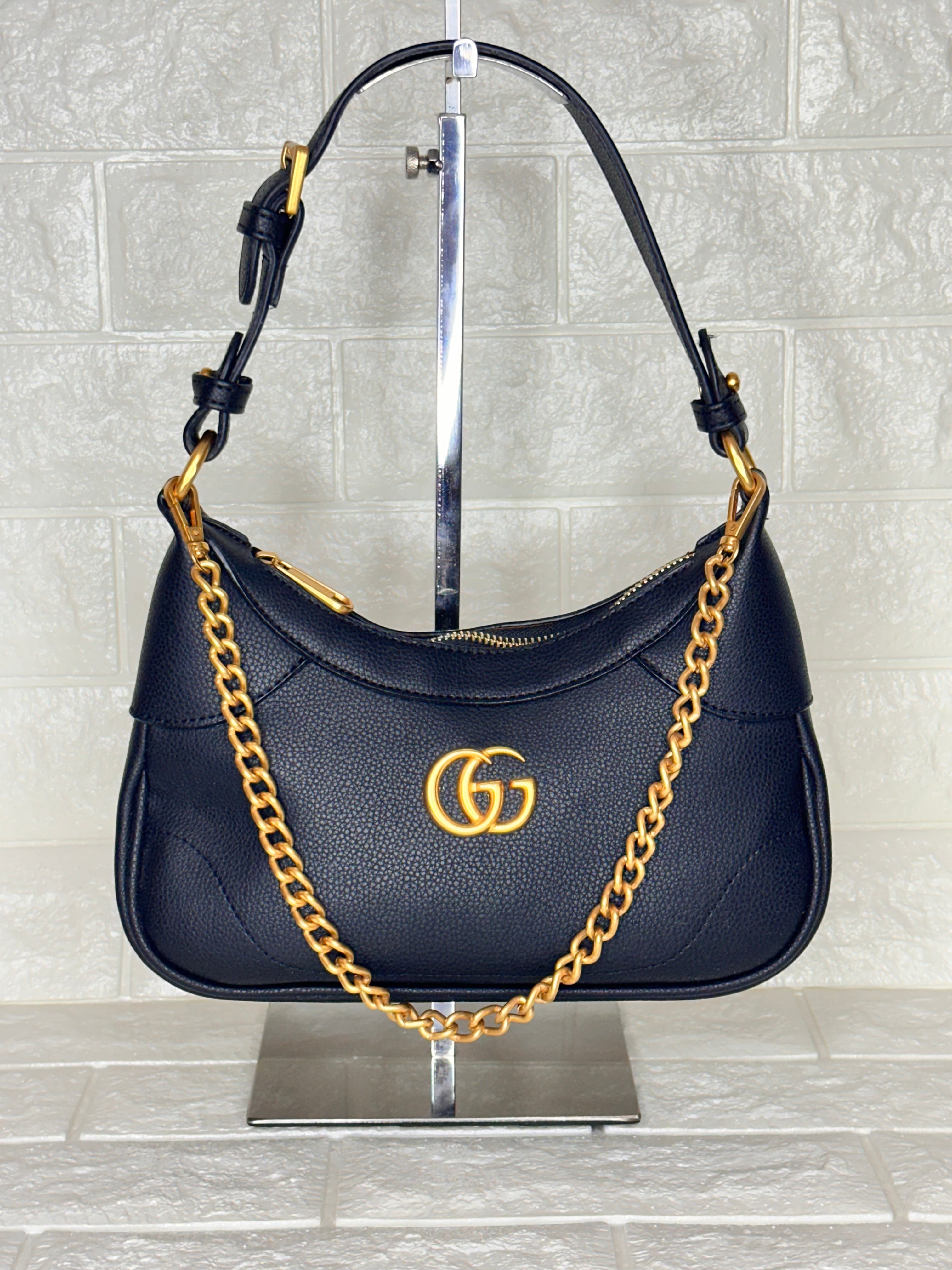 Gucci Shoulder Bag Black with Gold Chain