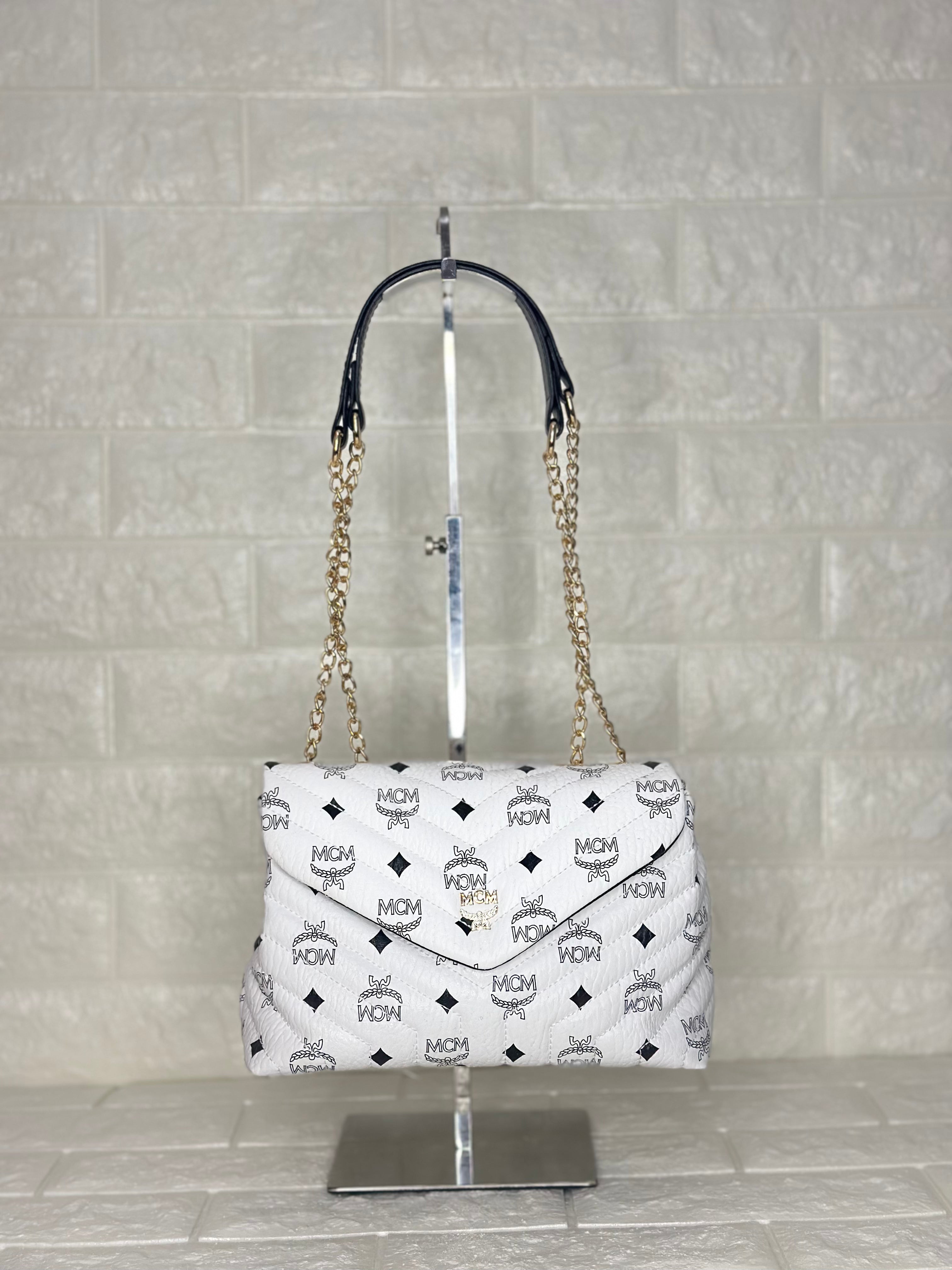 MCM Puffy Shoulder Bag White
