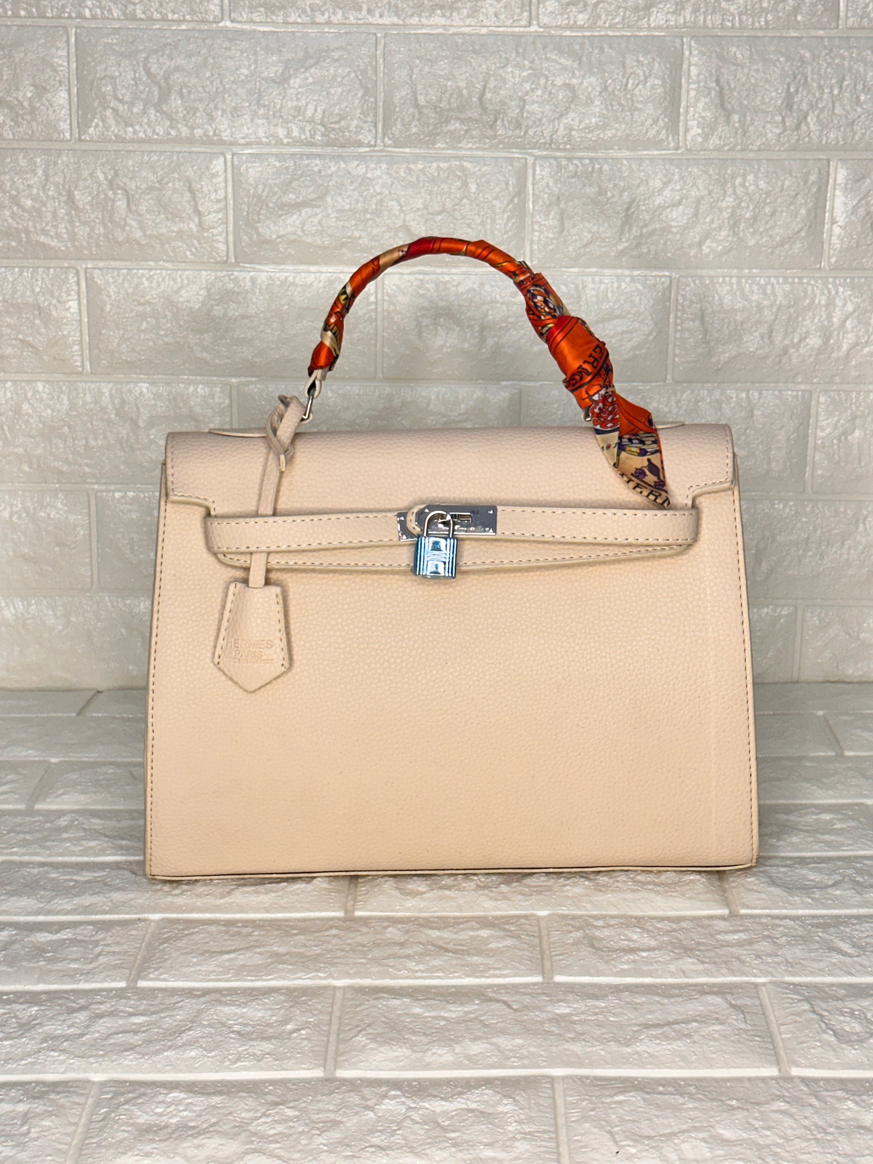 Hermès Kelly Style Bag Beige with Scarf Handle