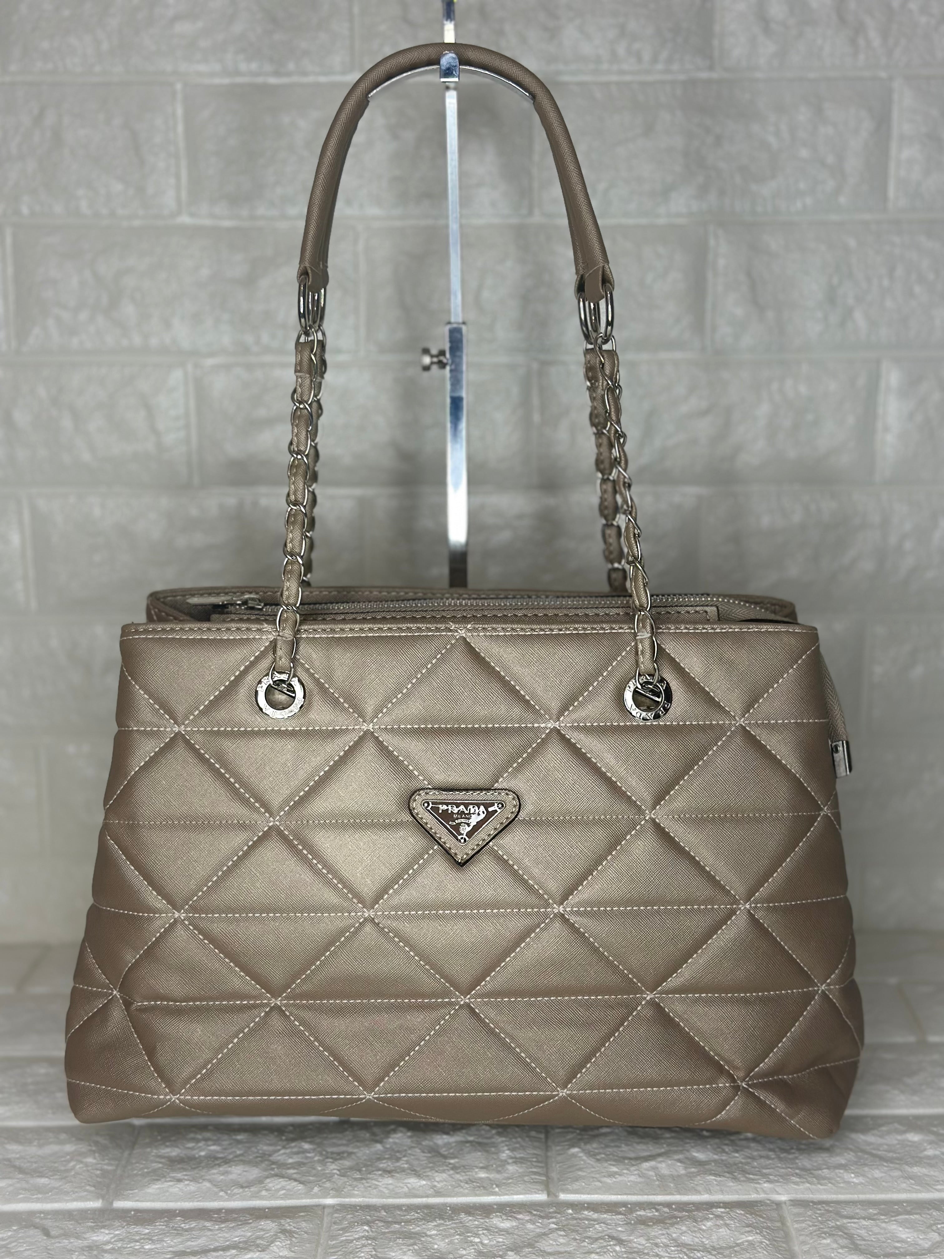 Prada Quilted Shoulder Bag Taupe
